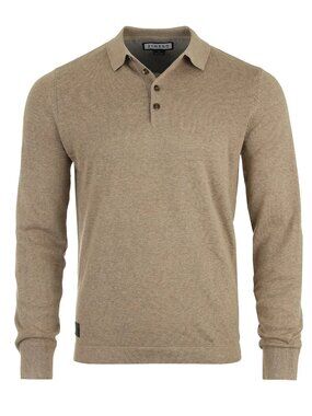 Zimego Tan Button Qtr Button Long Sleeve Polo/27521